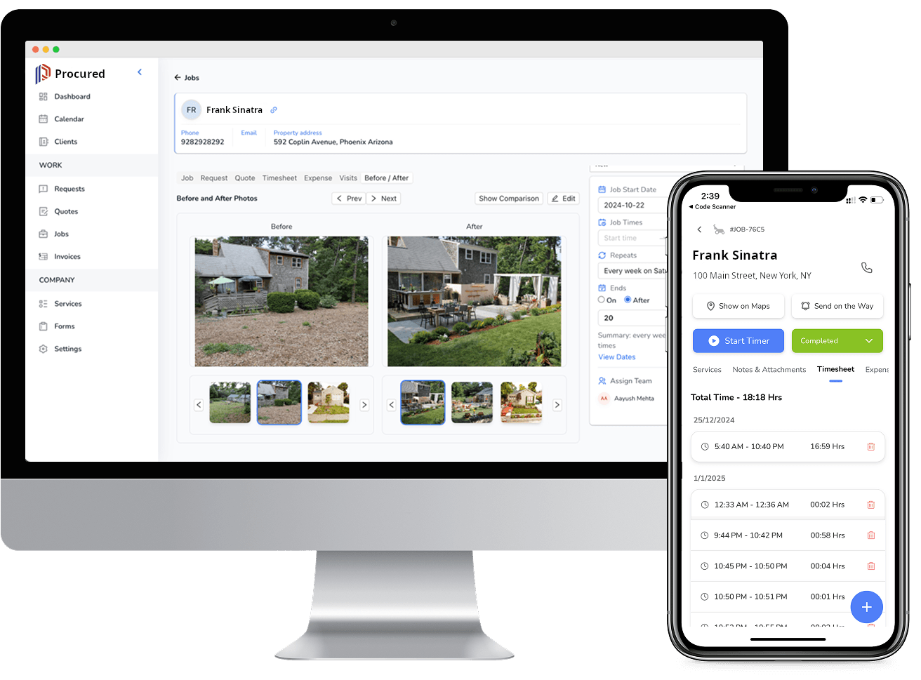 Procured Field Service Management Software Dashboard