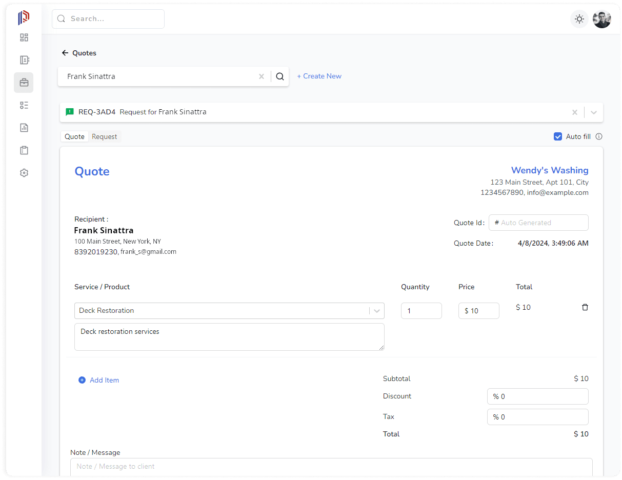 Estimate Creation Interface